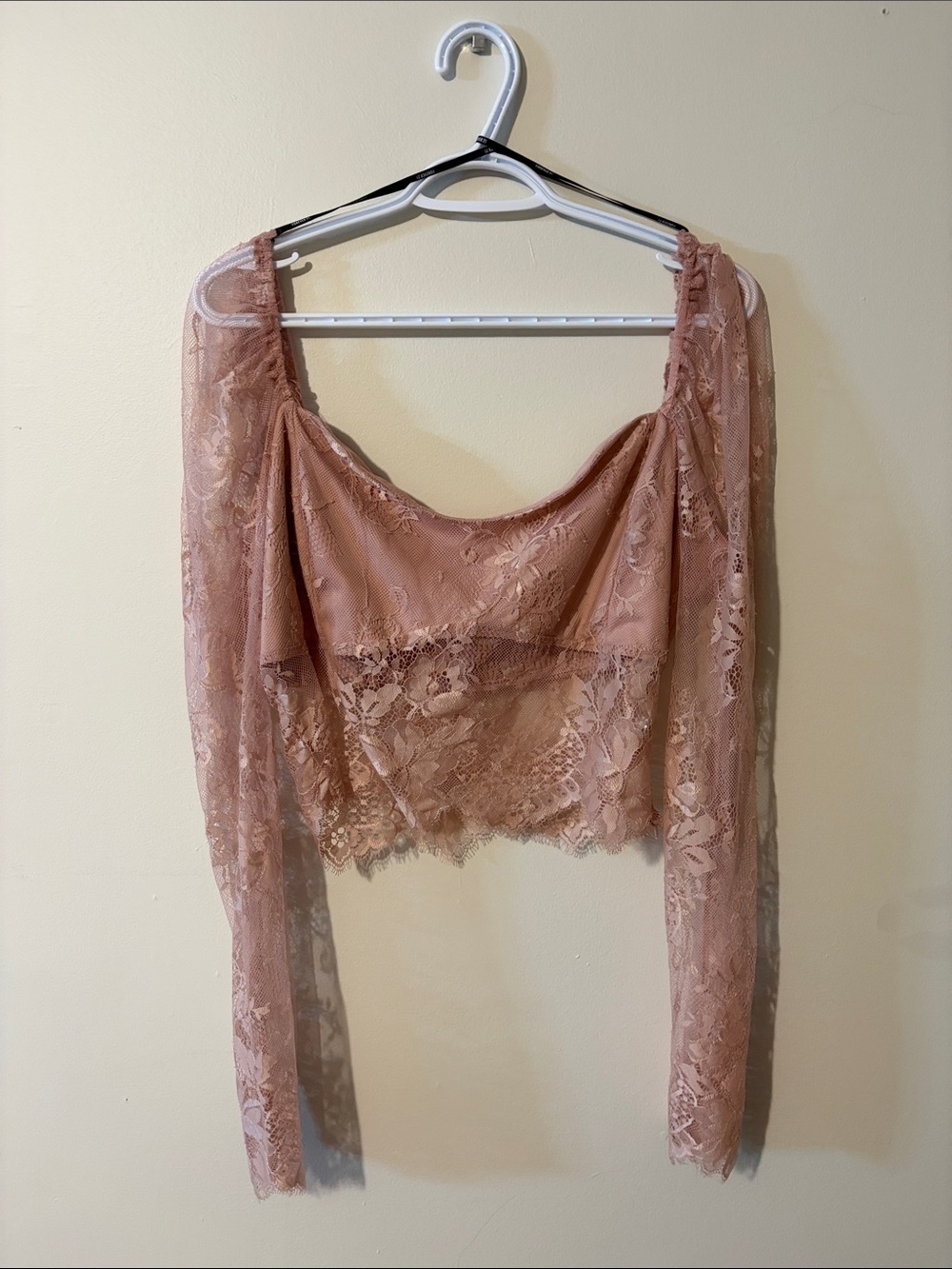 Forever 21 Lace Long-Sleeve Bandeau Top - Mauve Pink